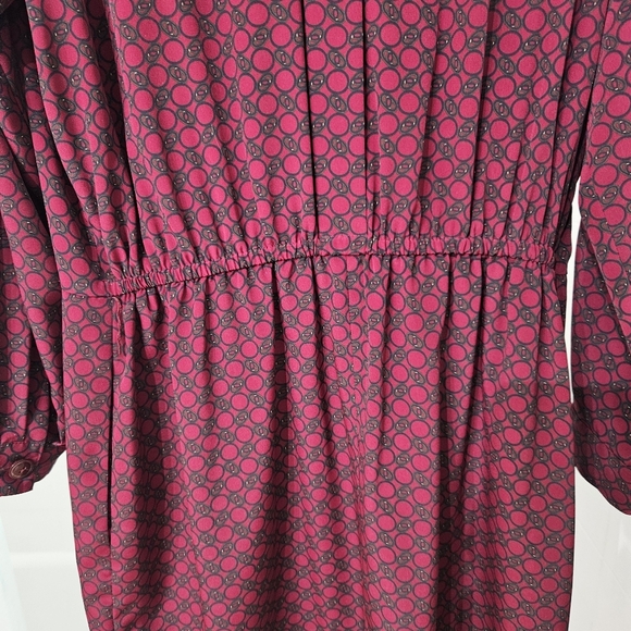 Vintage Talbots Geometric Print Button-up Long Sleeve Belted Shirt Dress size 18 - Picture 4 of 7